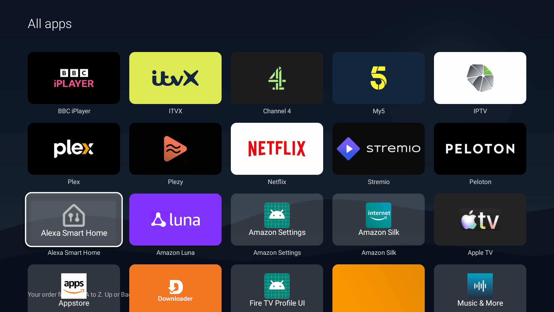 The All apps grid